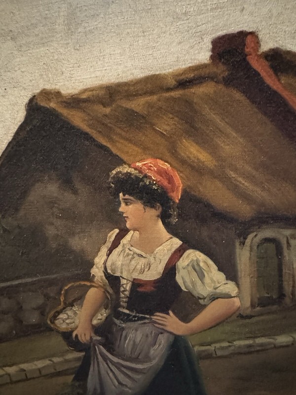 M. Colvin Woman In Market Signed Italian Oil Painting One Of A Kind Rare 1900s gallery
