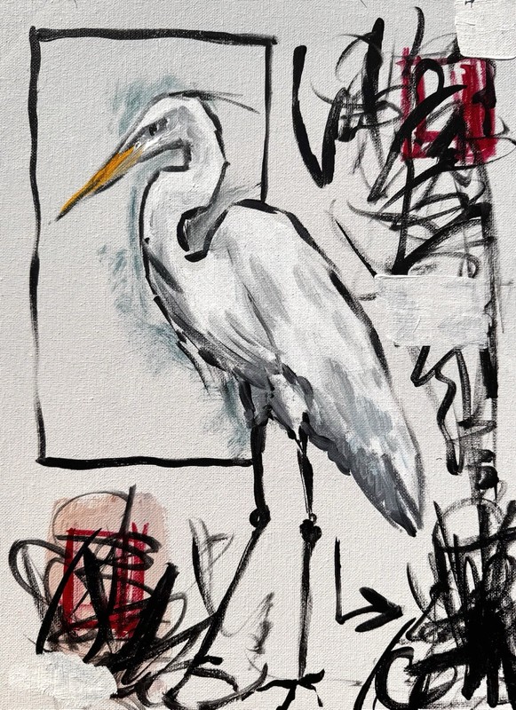 SAMATOWIC Egret 12x16 Abstract Expressionism Signed Original Wall Art Decor 582 gallery