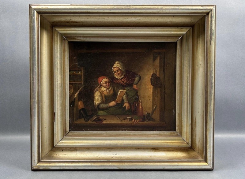 Vintage Dutch Golden Age Oil Painting A Cook & His Wife SIGNED RARE