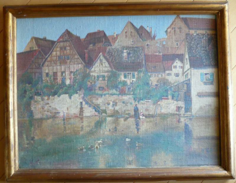 C.W. KEMMLER, RARE CA CALIFORNIA CALIF OLD ANTIQUE OIL DUCKS VILLAGE POND LISTED