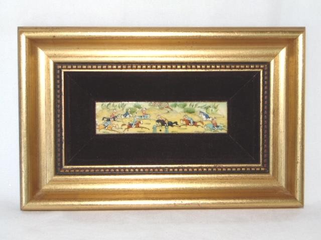 Persian Hand Painted Suratgari Bone Marquetry Khatam Framed Horses FOLK ART