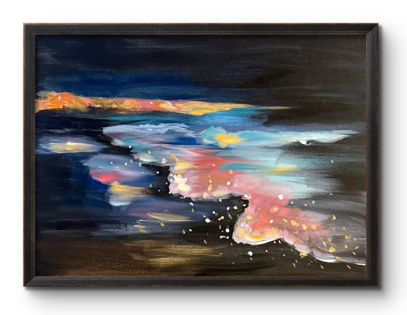 BIOLUMINESCENT EVENING TIDE 16X12 IMPRESSIONISM ORIGINAL MODERN FINE ART