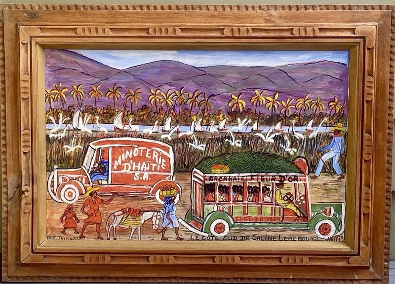 Listed Haitian Painting Ca 1970 Master G.E. Ducasse Exhibited Art “Tap Tap”