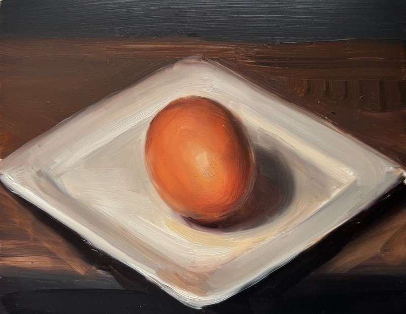 Breakfast egg still life for kitchen nook art painting by living artist 5.5″x7″
