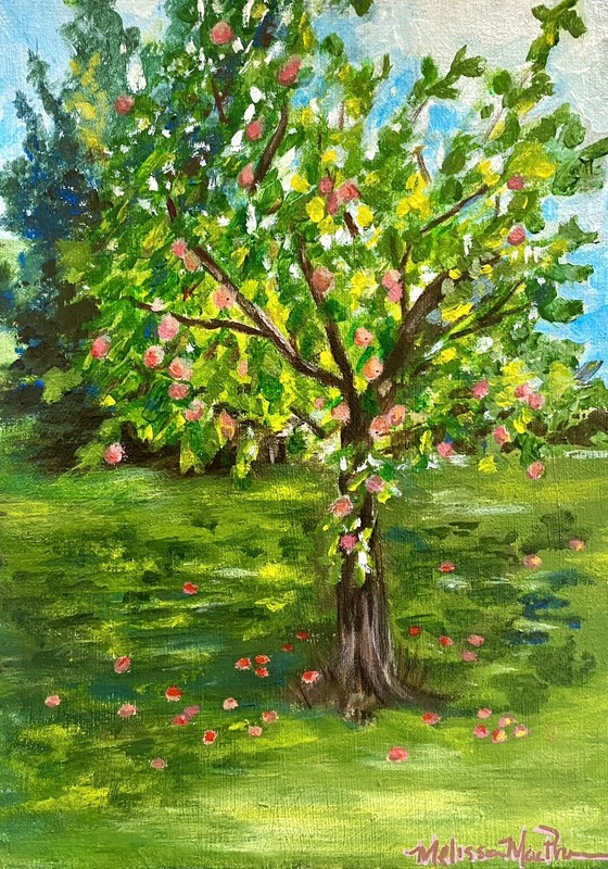 Apple Tree Acrylic Painting Original Art Fruit Tree Wall Art Kitchen Decor 5×7