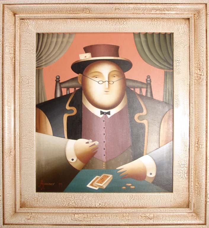 Anton Arkhipov Ace and Dice Original Oil Painting on Canvas Custom Framed Art