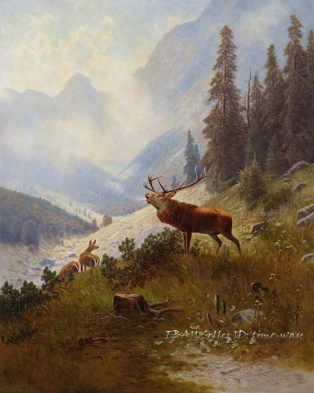 Elk Deer Scenery Oil painting Wall Art Giclee Printed on Canvas P1194