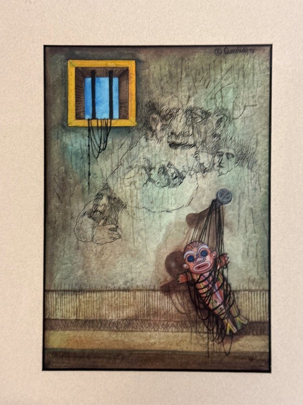 Original Mixed-Media Artwork By Dioscorides Perez Bedoya 1978 Jailhouse Demons