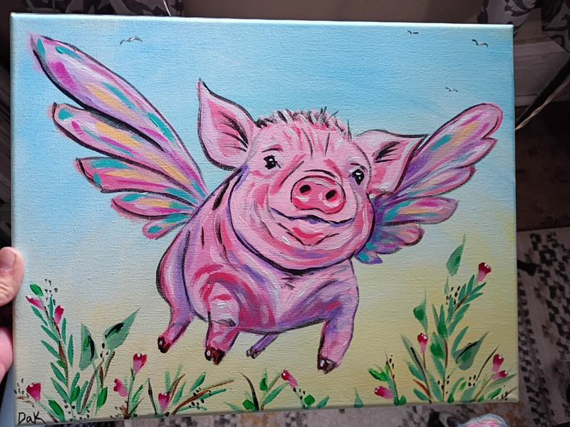 Flying Pig with Butterfly Wings 11x14 Canvas Original Art Expressionism Abstract gallery