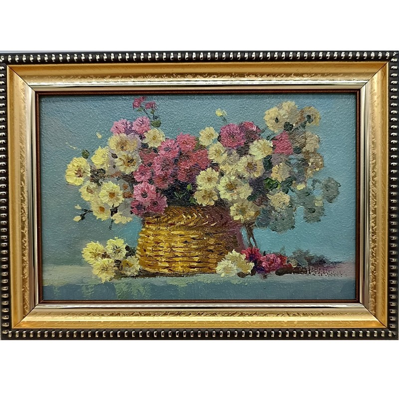 Impasto Flowers Painting Framed 4×6 Signed Wildflower Bouquet Still Life Art
