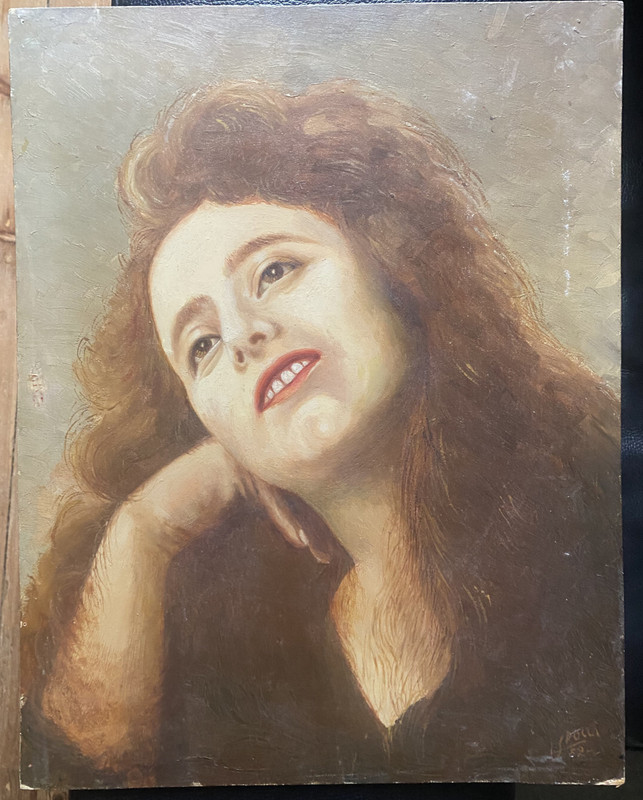 ::OIL PAINTING PORTRAIT YOUNG WOMAN°SIGNED S. 1952 POLLI ANTIQUE PORTRAIT FACE