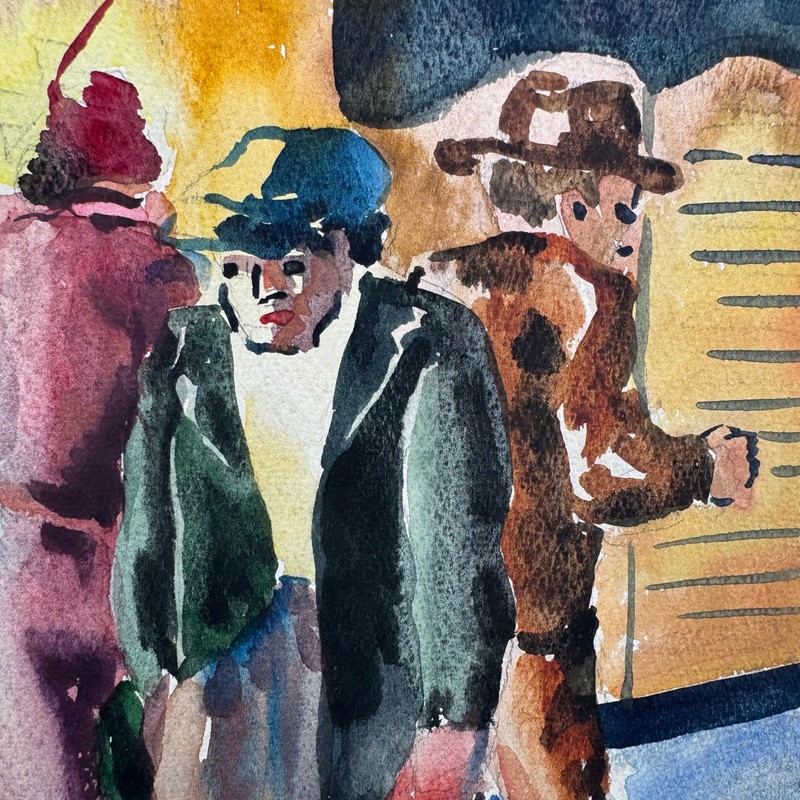 Vtg c.1940s MAXWELL MANDELL (d.2002) Watercolor SOCIAL REALISM Help Wanted gallery