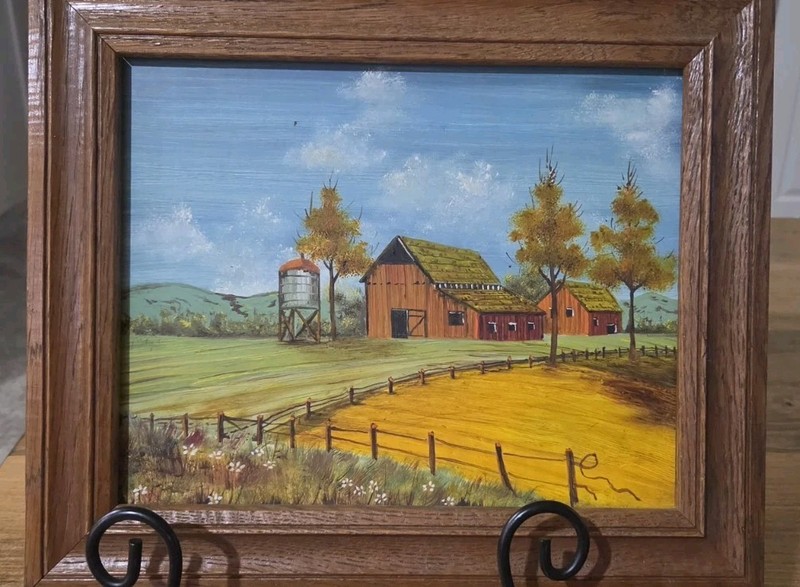 Handpainted Country Barn Framed Original Vintage Art