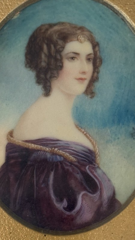 Antique Signed Hand Painted Miniature Portrait Painting Woman gallery