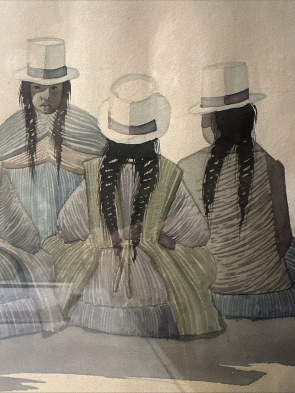 LATIN AMERICAN NATIVE INDIAN WOMEN Water Color PAINTING SIGNED gallery