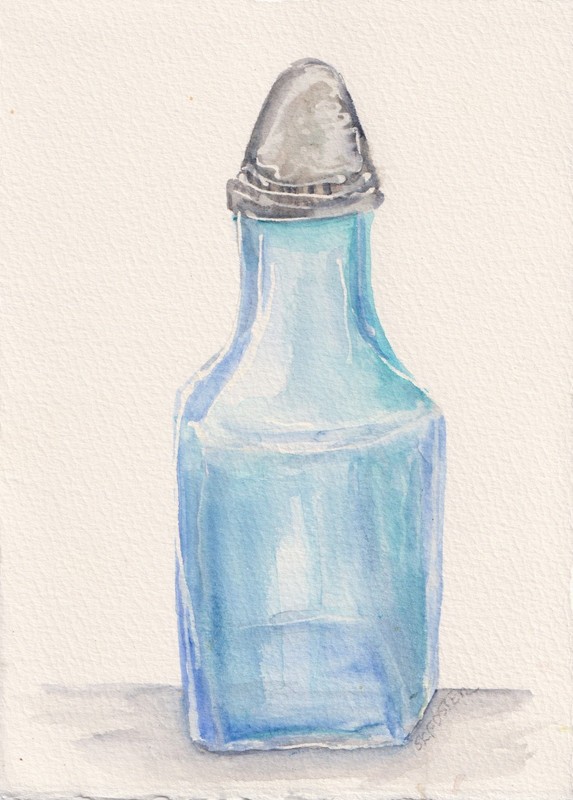 5×7 Blue Glass Shaker Original Watercolor Painting OOAK