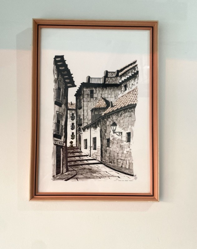 Framed Wall Art Signed By Artist Juan Martin Hidalgo «Calle Del Conde» 1980
