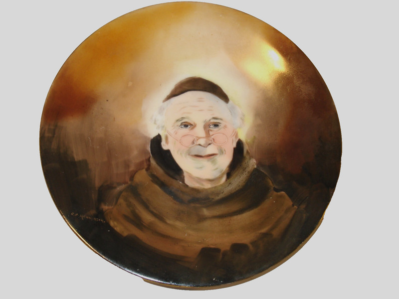 Handpainted T&V Limoges France Porcelain Monk Plate Signed Henderson Gold Trim