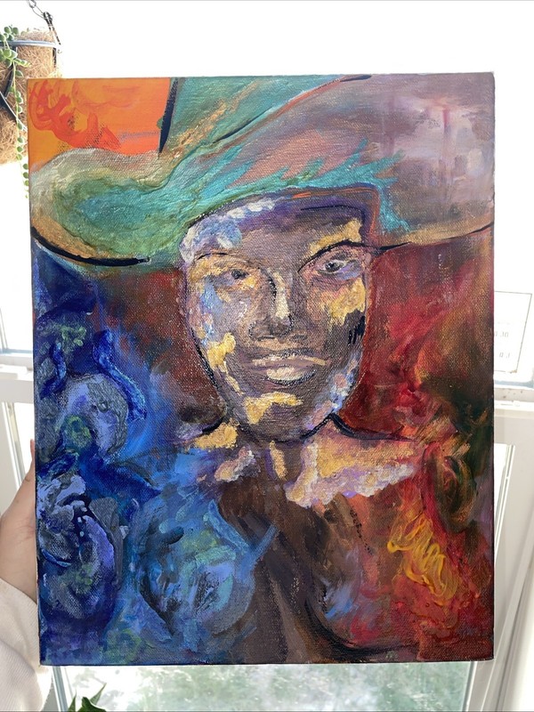Original Abstract Bold Multicolor Figure Art on Canvas – Unknown Artist