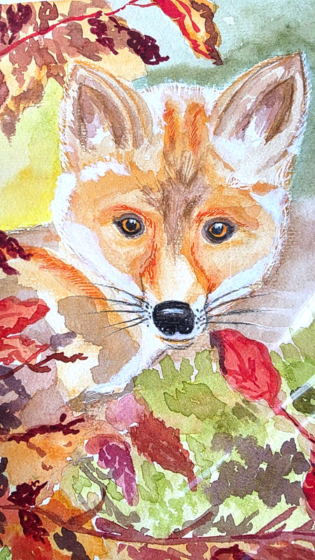 Red Fox Original Watercolor Painting Woodland Animal Fall Colors OOAK 9×12 Inch