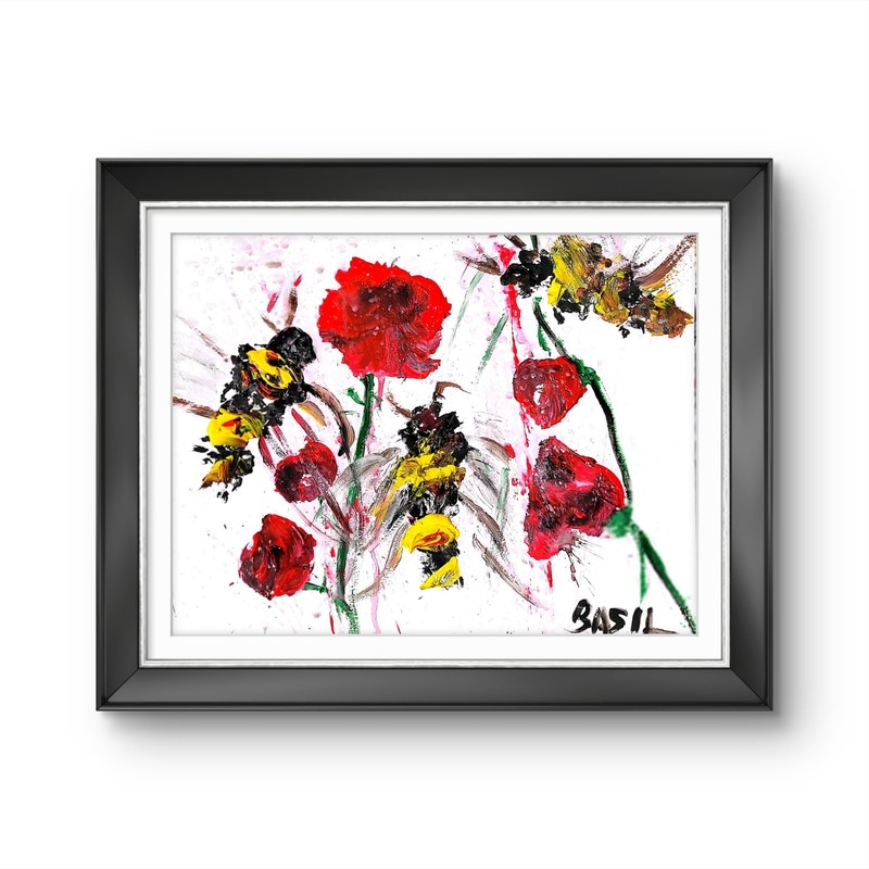 Splash Art Bees On Roses Contemporary Pop Art Acrylic Paper Painting gallery
