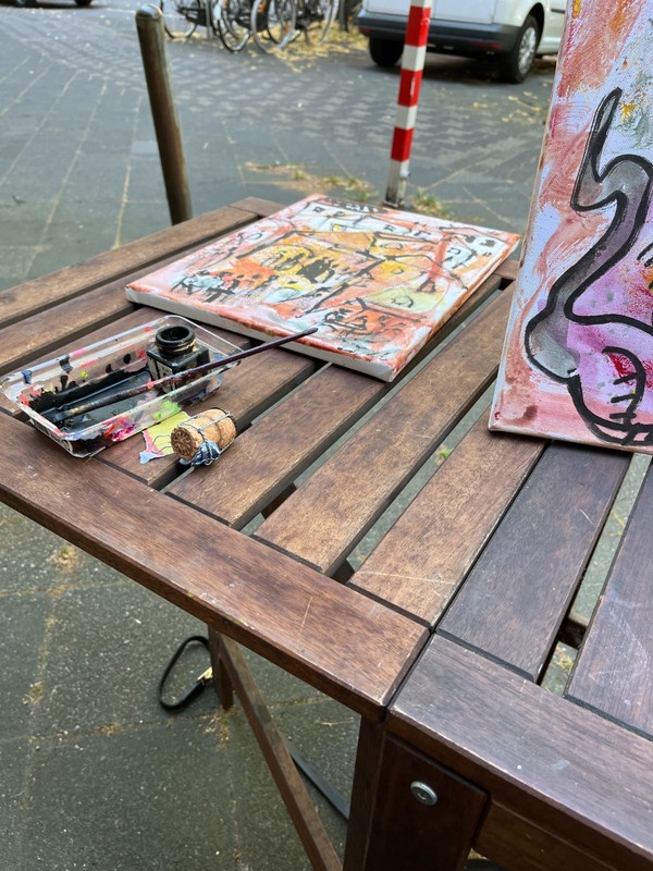 Acrylic picture cats painting unique sign ZM abstract 30x40cm canvas yellow pink gallery
