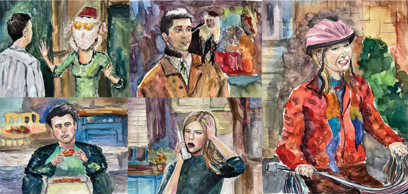 Original Watercolor Painting «Friends Ttv-show Set» Ukraine Art 130us/5, 30us/1