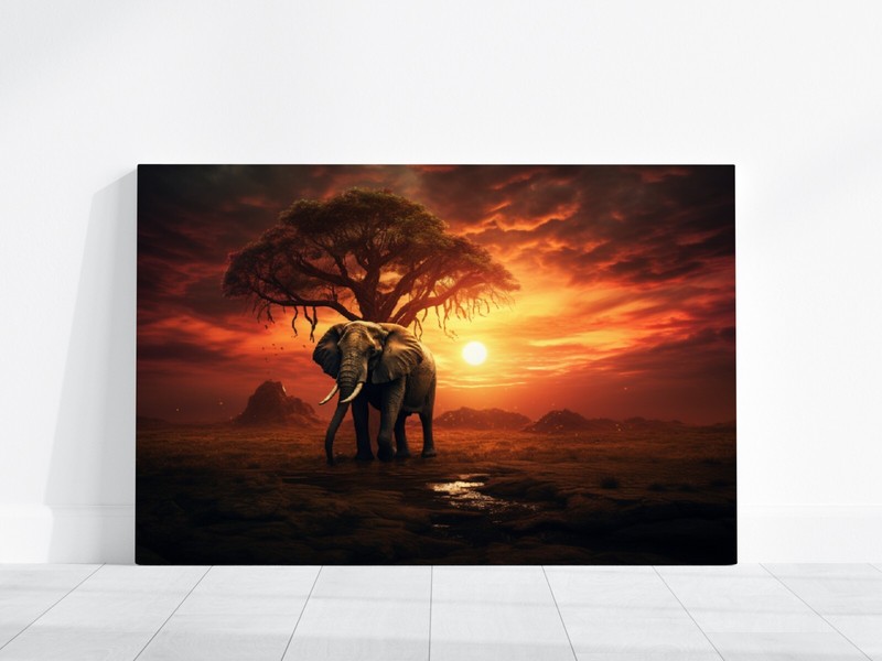 Elephant Canvas Photo, Animal Print, African Elephant Wall Art Painting Sunset