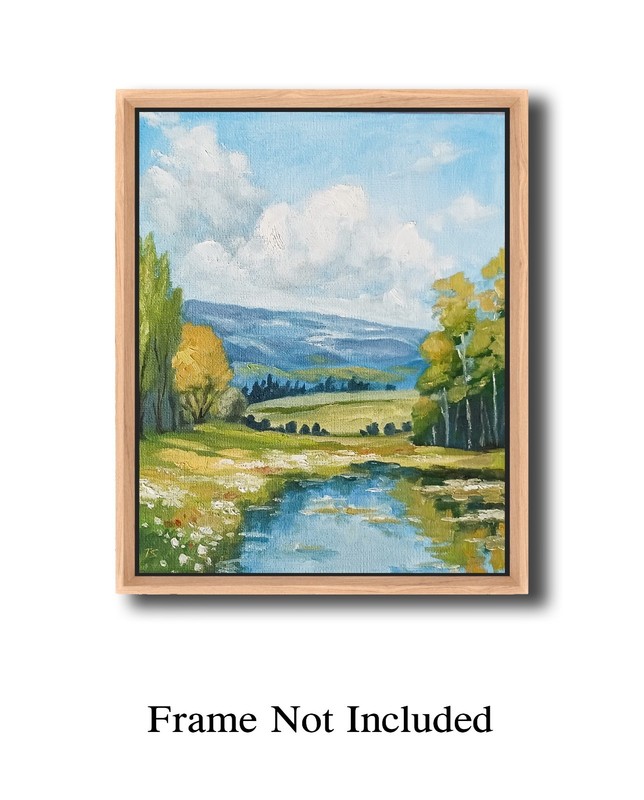 ORIGINAL Oil Painting Impressionism Sunny Park River Rolling Hills 8"x10" gallery