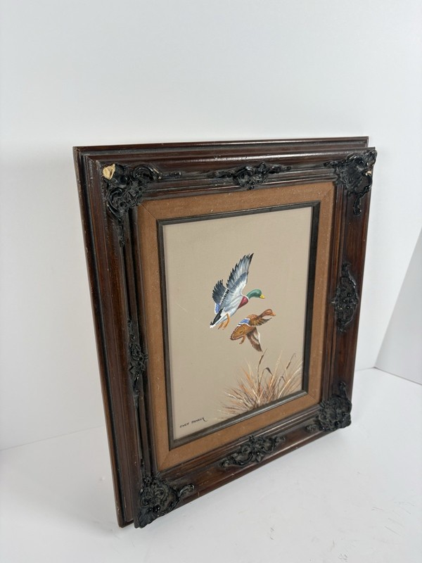 Vintage Owen Hamrick Mallard Duck Painting Ornate Wood Framed Wildlife Art gallery