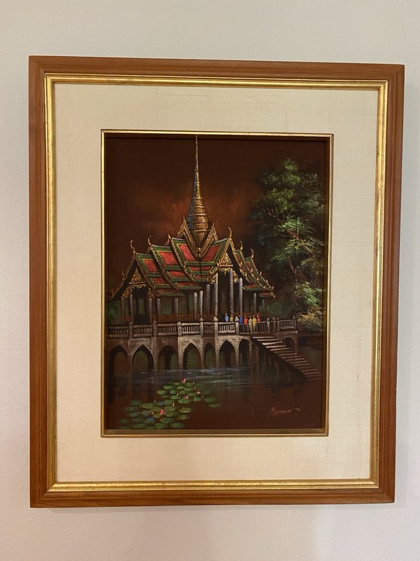 Vintage Painting On Sand by MAITREE JUNTAROOPAMAI (20th c. Thailand) Rare Art