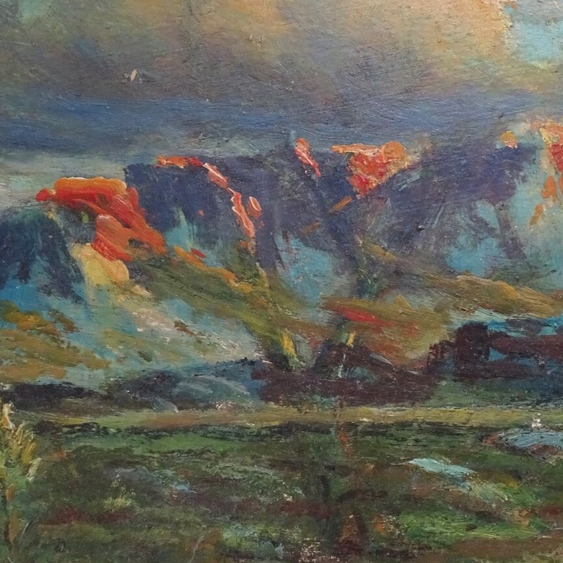 Antique American Southwest Impressionism Oil Painting Mountains A.T. Moran 14x10 gallery