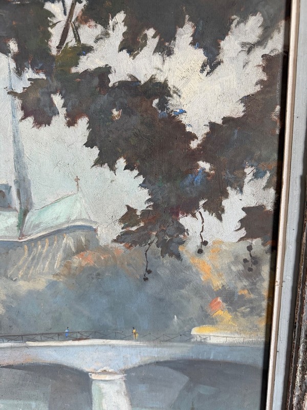 French mid century Notre Dame painting mystery artist illegible signature? gallery