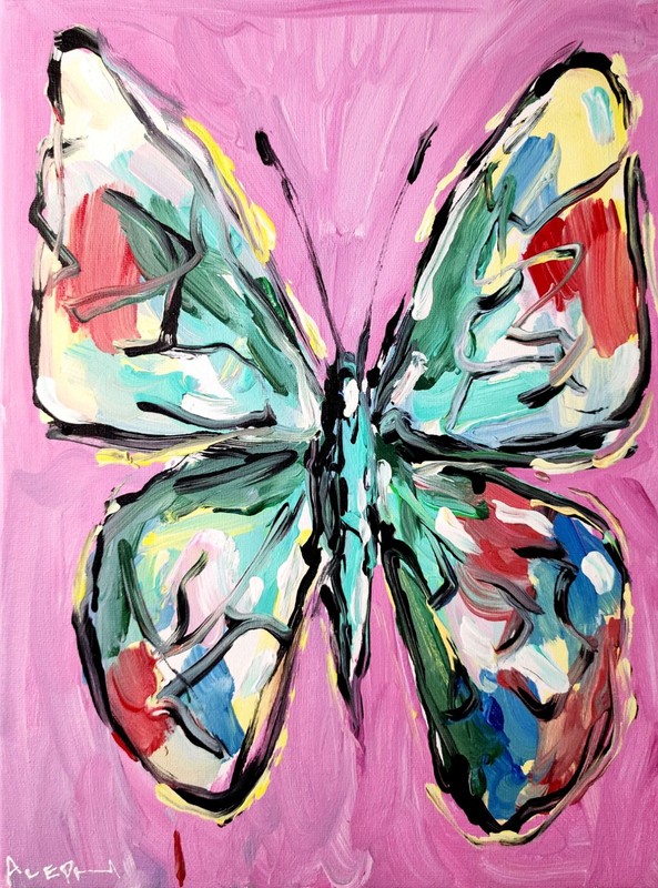 Original Abstract Butterfly Painting Canvas Neo Expressionist Art Decor 11x14 gallery