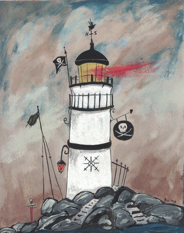 Original 8x10L Hand Painted on Water color paper 9x12L PIRATE’S LIGHTHOUSE