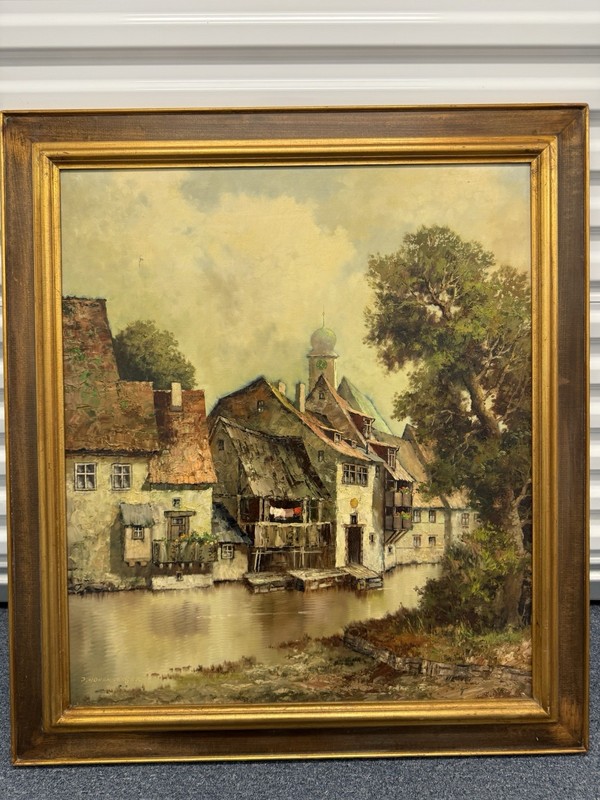 J. Hohenberger German School, 20th Century Oil Painting Village