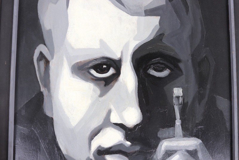 Robert Klein Pittsburgh Artist 1959 Grey Scale Self Portrait Oil Painting PA gallery