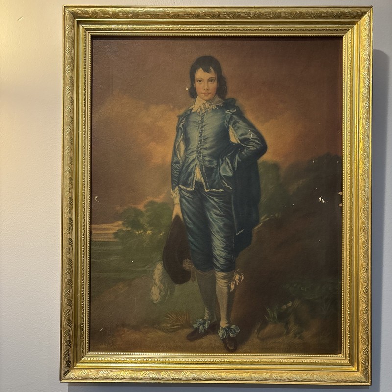 Vintage Blue Boy Reproduction 15.5×19.5 Distressed Gold Vtg Frame Wall Art