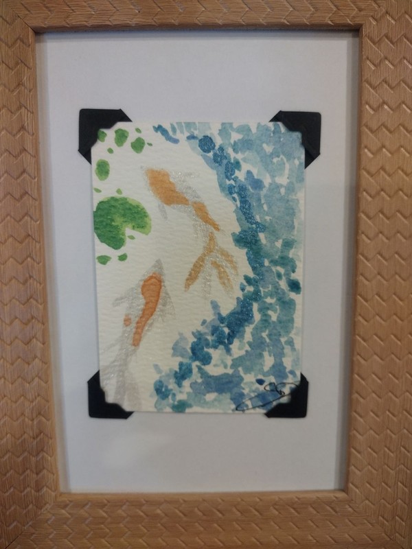 Original Watercolor ACEO, "Shimmering Sisters", The Koi Pond 3/6, signed gallery