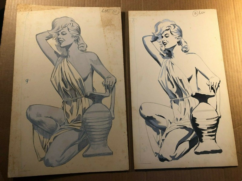 Rare 2 Published Illustration Art Pin Up Paintings Woman Bunny Yeager 1965 #1