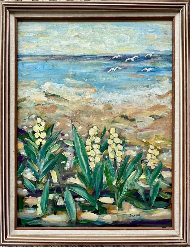 ORIGINAL VINTAGE SEASCAPE OIL PAINTING SIGNED DIANA