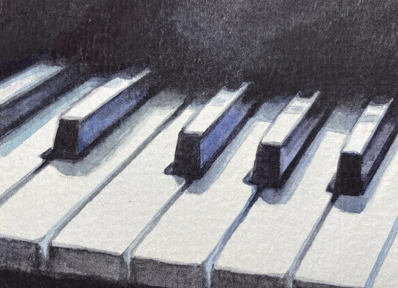 Watercolor Painting Piano Keys Music Instrument ACEO Art