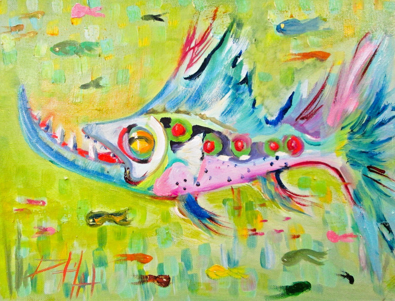 Sharp Teeth by Delilah impressionist oil painting original fish COA