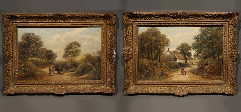 19th 20th Century British Pair Depicting Daily Life on Landscape