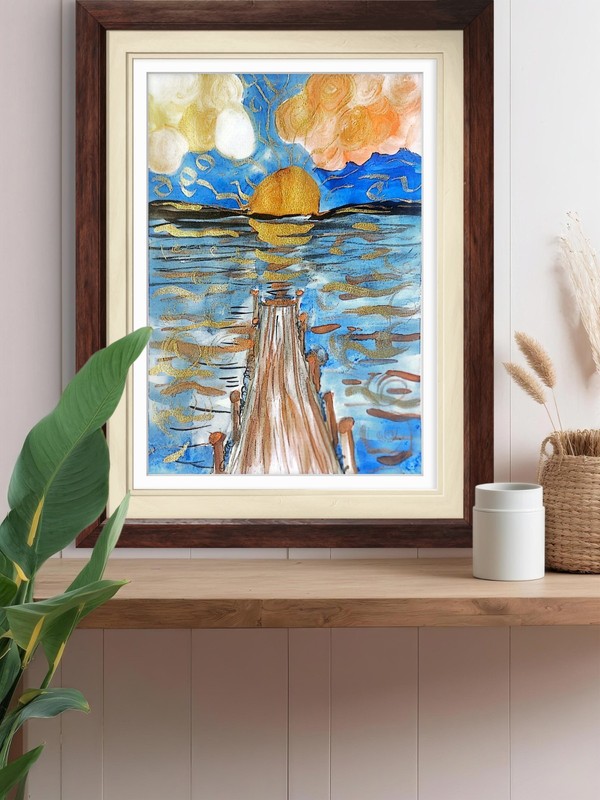 Dock Sitting Colorful Impressionist Original Watercolor 9x11 On Paper Signed gallery
