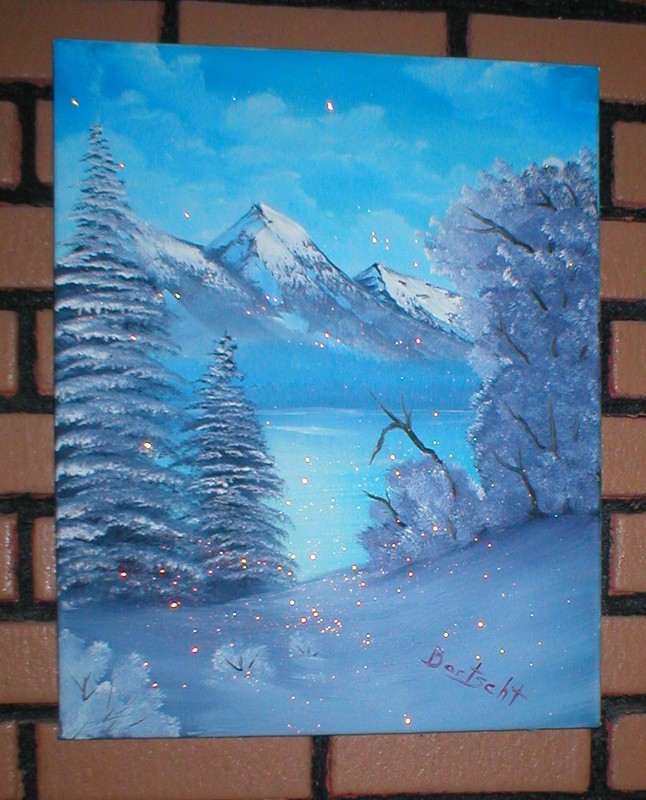 GLITTERING WINTER LANDSCAPE PAINTING 16″ X 20″ BARTSCHT UNFRAMED SOLD AS IS