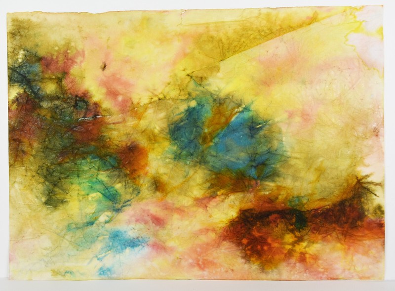 21″ Watercolor Painting Paper Carolynn Mann Art Abstract Splashes Green Art #35