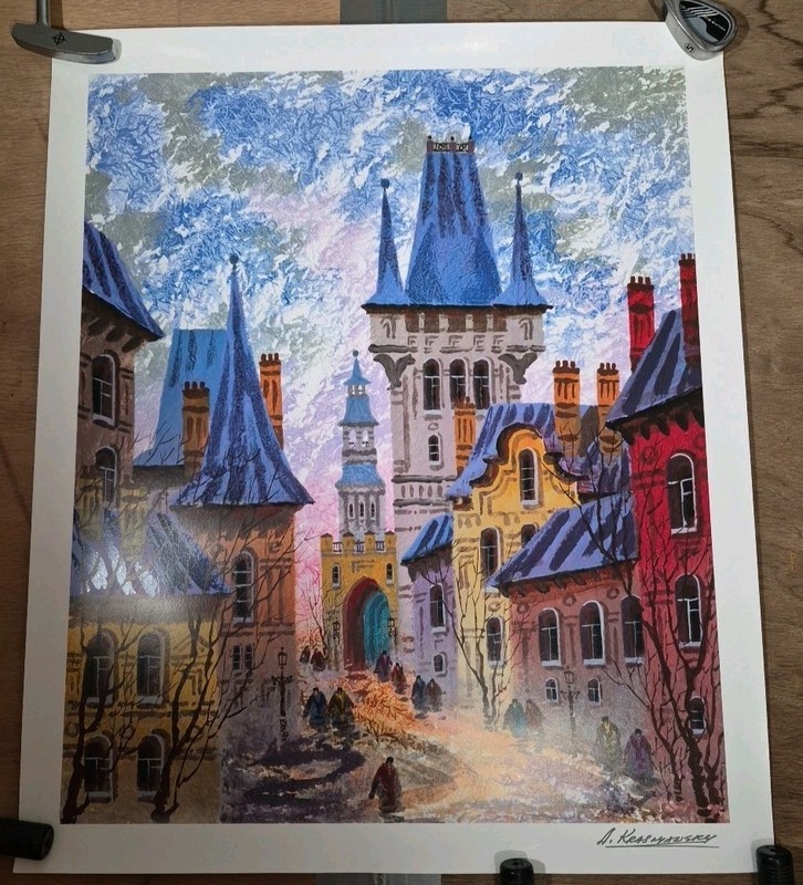 Anatole Krasnyanksky Street of Old Prague w/ COA – 32″x27″ Seriolithograph Paper