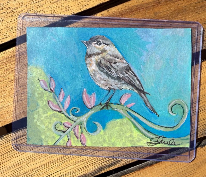 ACEO “Scarlet Robin” Acrylic Painting By Sheila Lofgreen