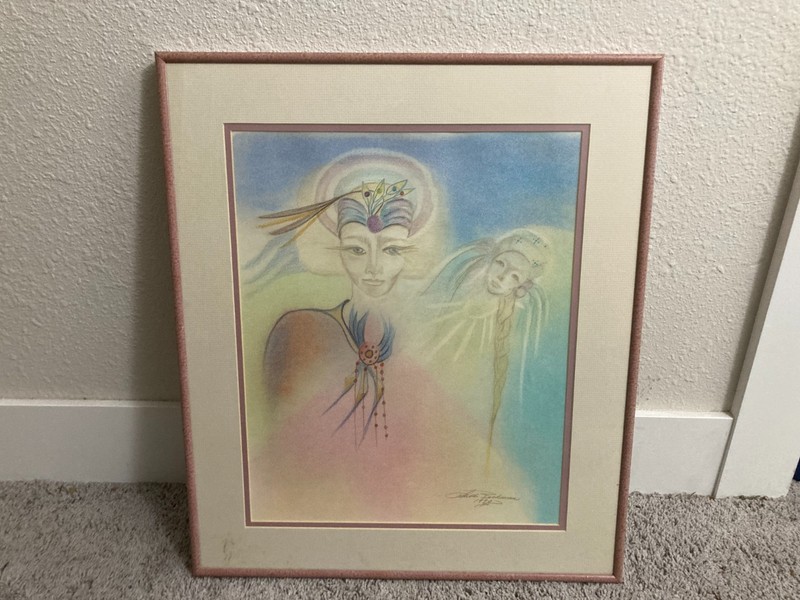 Phyllis Buchanan 1984 Pastel Drawing Surreal Spirit Figures Framed Art